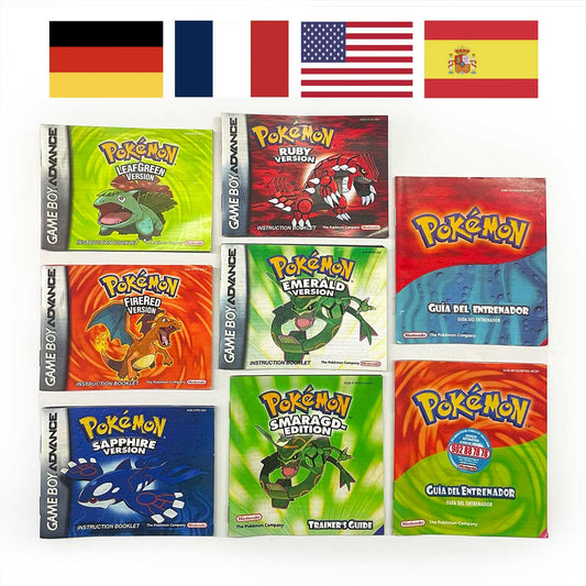 USA FRA NOE FRA ESP Pokemon Leaf Green Fire Red Ruby Emerald Sapphire manual for Gba
