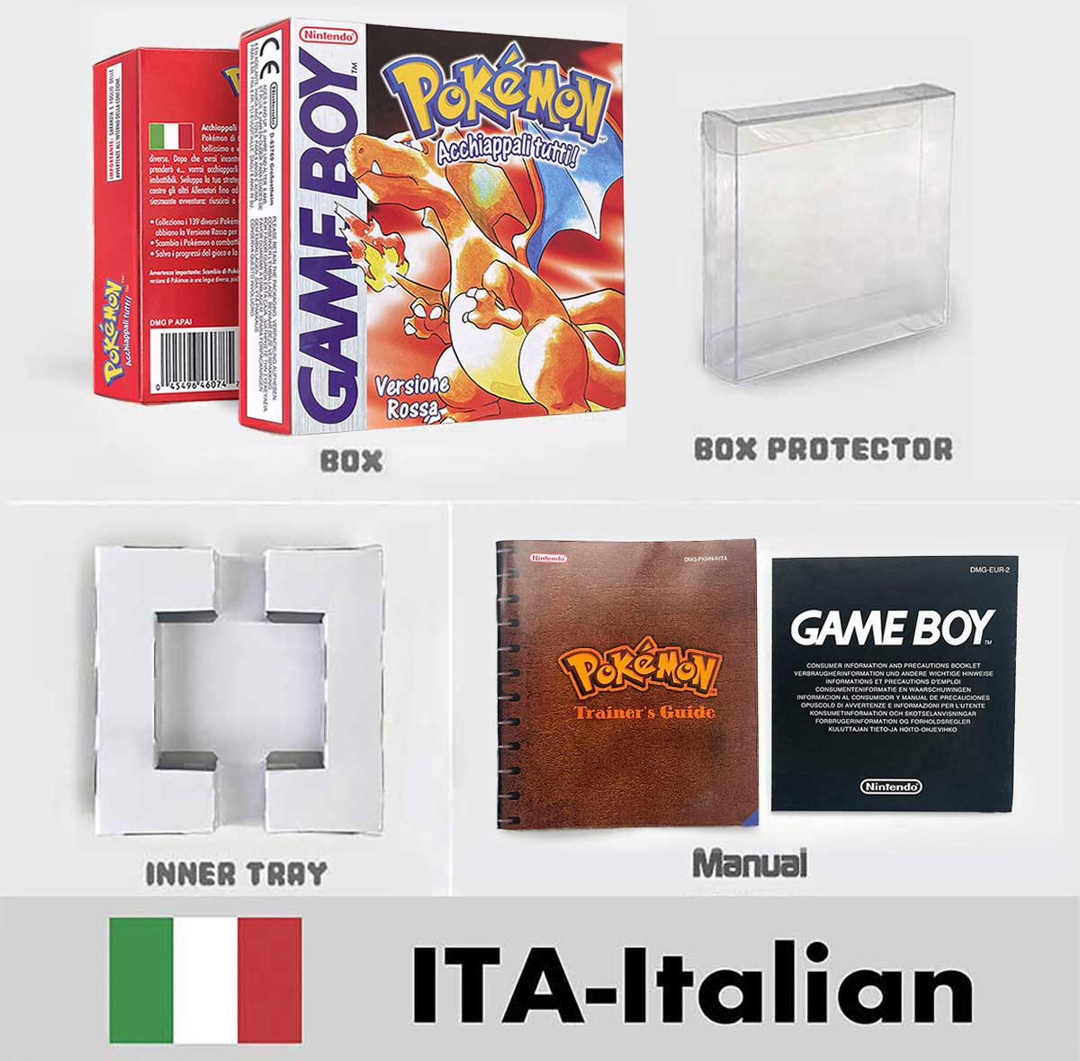 USA FRA NOE ESP ITA Pokemon Yellow Blue Red Crystal Silver Gold Green box and manual for GBC