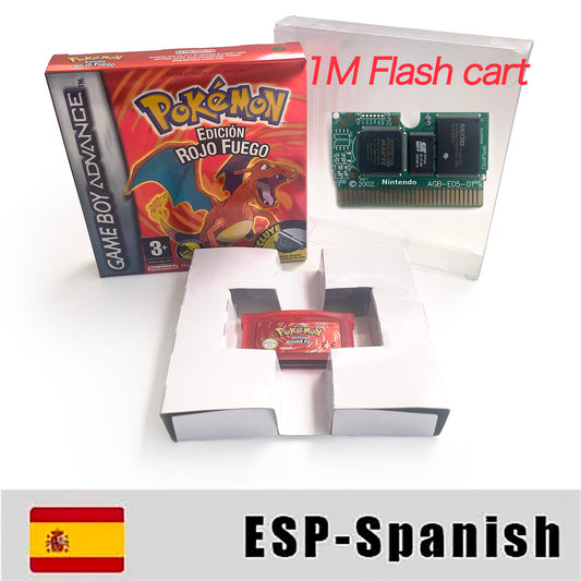 ESP Spanish IC save 1 M flash cart pokemon firered version box with tray Nintendo game cartridge for gba