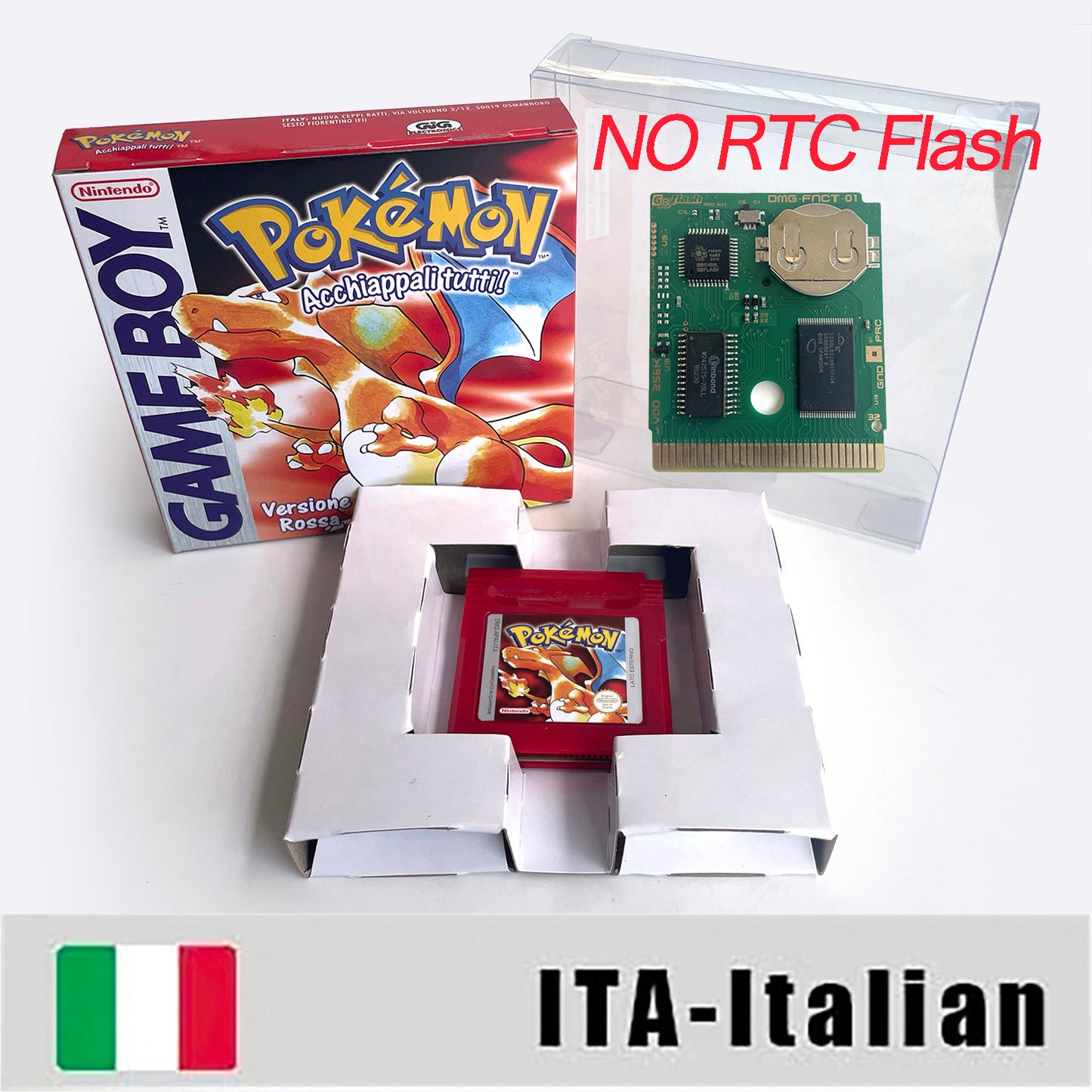 gbc game ITA Italian pokemon red version Battery save no RTC Flash pokemon rosso cartridge with tray box gbc game boy color