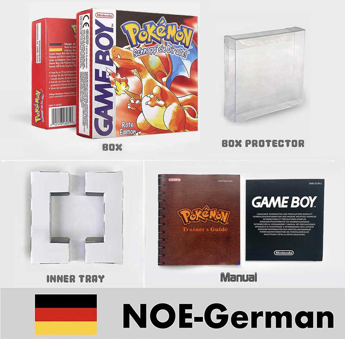 USA FRA NOE ESP ITA Pokemon Yellow Blue Red Crystal Silver Gold Green box and manual for GBC