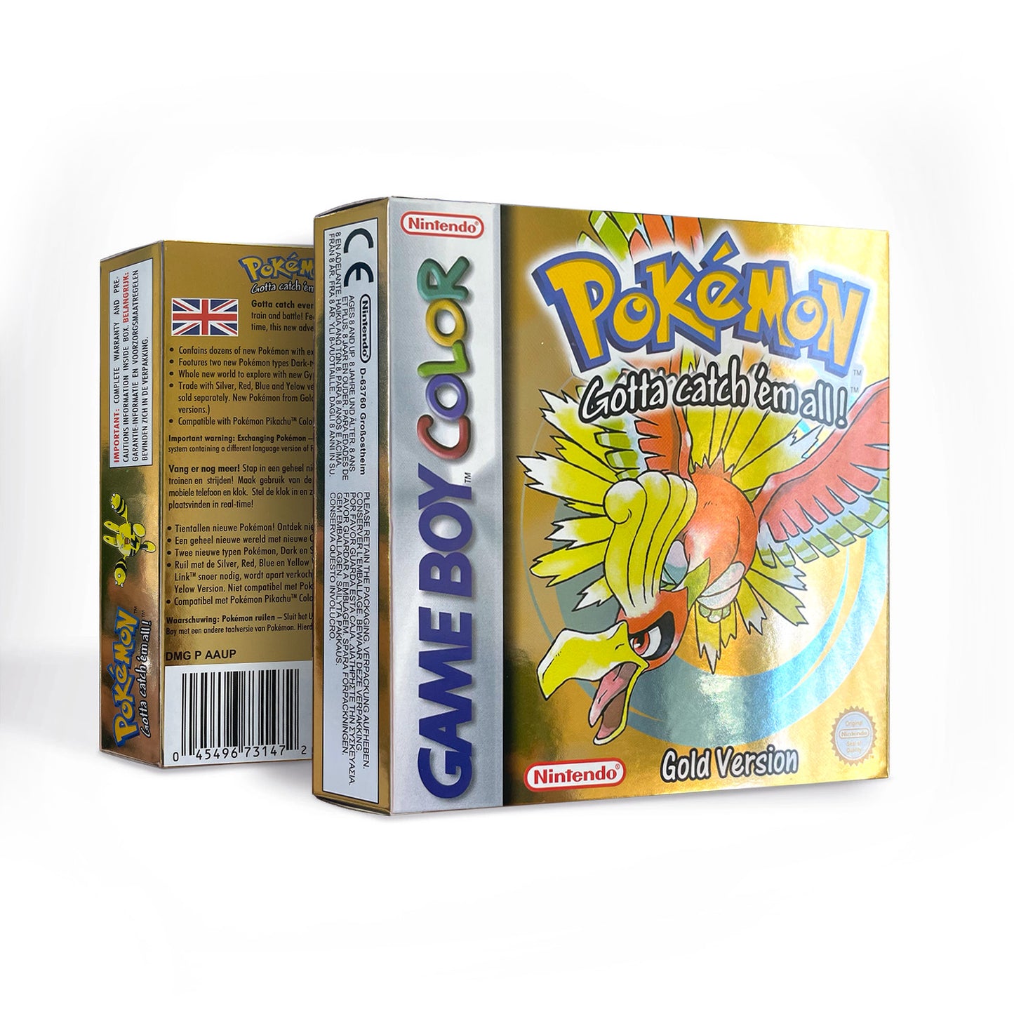 GBC game EUR English pokemon gold version RTC Flash cart Nintendo Battery save cartridge with tray box game boy color