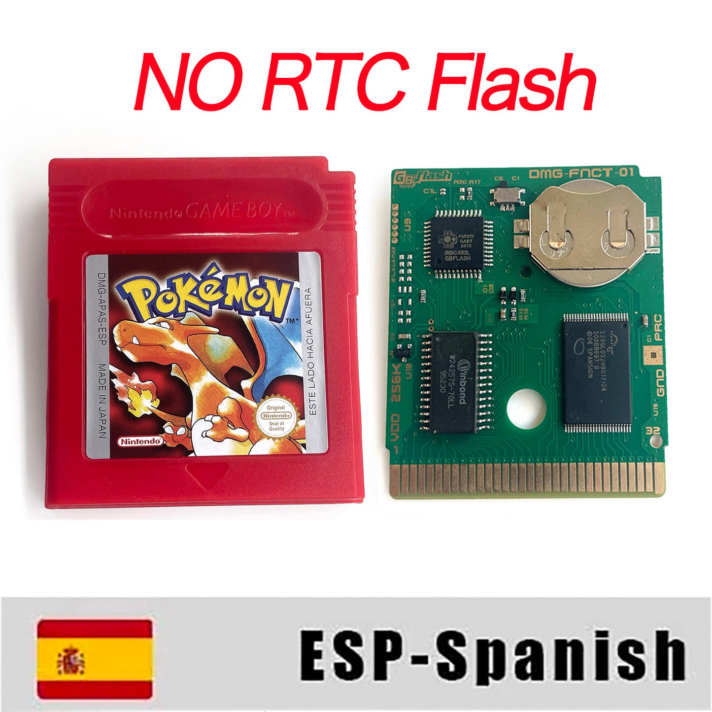 gbc game ESP Spanish pokemon red version Battery save no RTC Flash pokemon rojo cartridge with tray box gbc game boy color