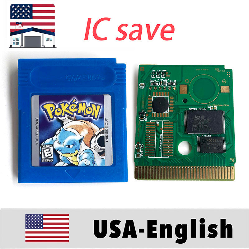 （Shipped from the United States) USA IC Save cart Pokemon Crtstal, Red, Blue green,Yellow, Gold, Silver, Game Cartridge for GBC