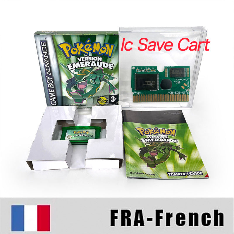 FRA French IC save rtc flash cart Real Time Clock pokemon emerald sealed manual box with tray Nintendo game cartridge for gba game boy advance