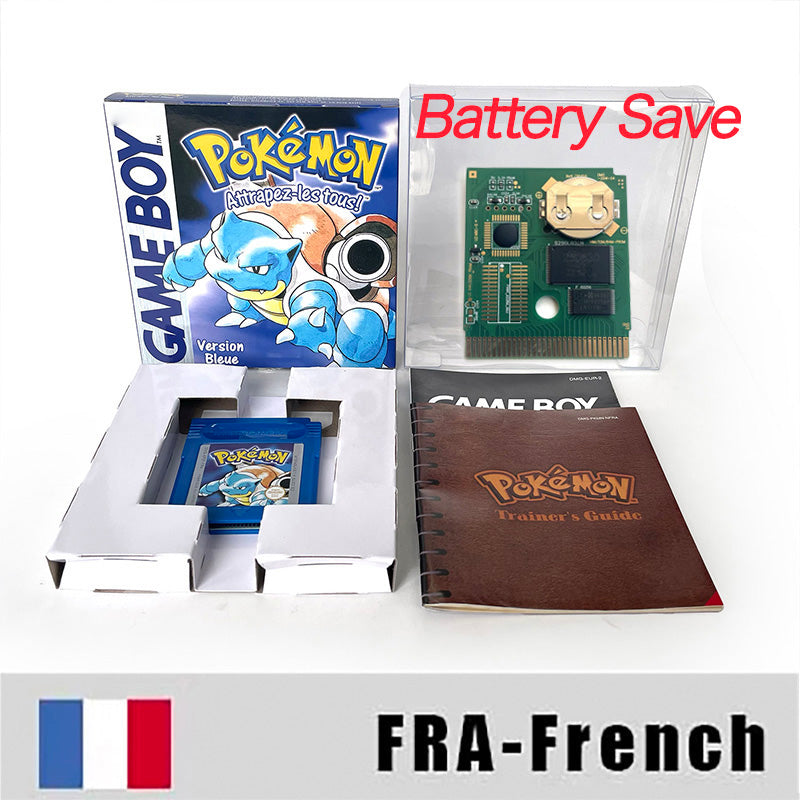 GBC game FRA French pokemon blue version Nintendo Battery save flash cart pokemon bleu cartridge tray box gbc game boy color
