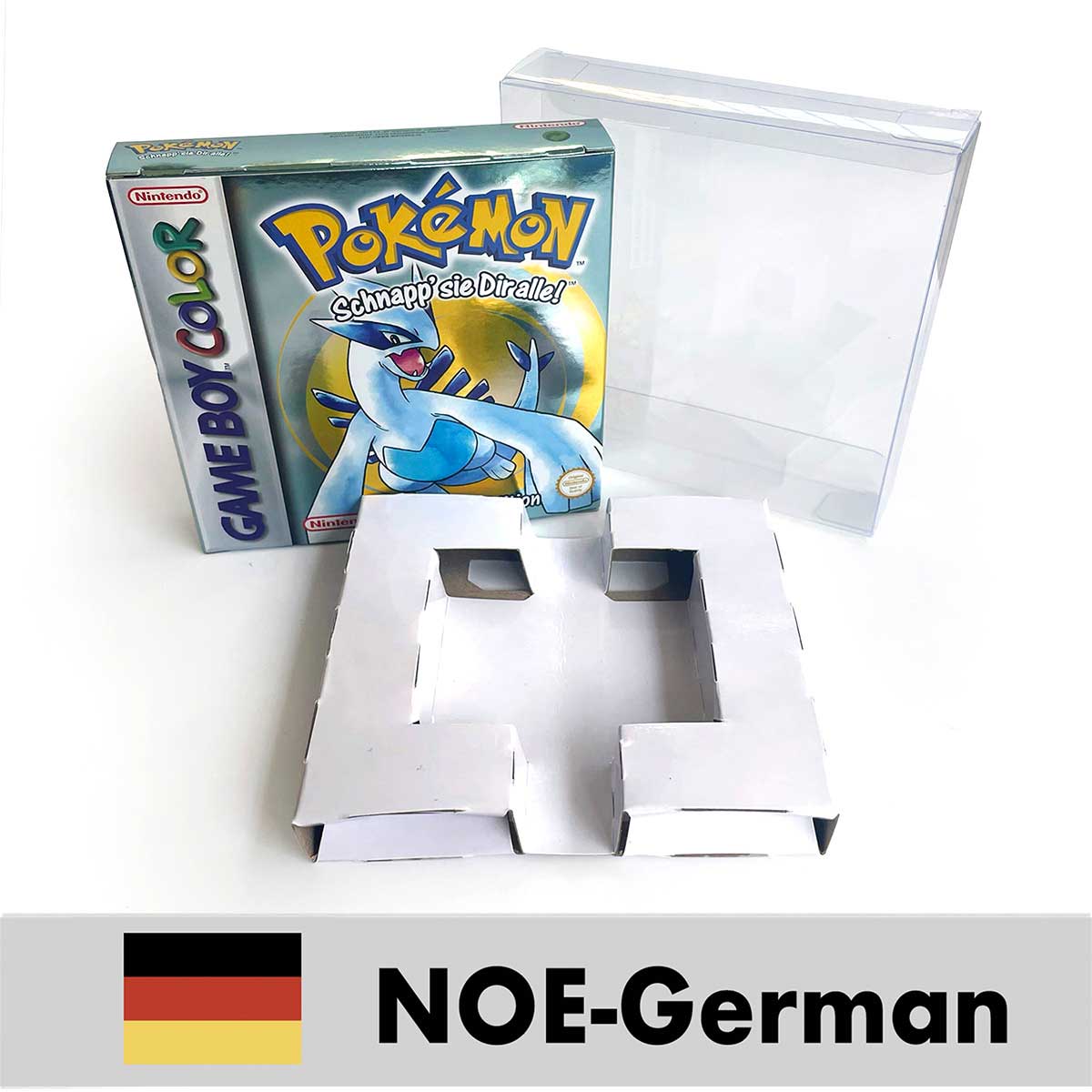 USA FRA NOE ESP ITA EUR Pokemon crystal gold silver red blue yellow Metallic FoilFinish Box Trey Manual label for GBC