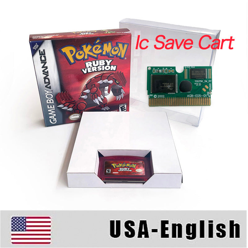 EUR ESP NOE FRA ITA IC save cart Nintendo Pokemon Emerald Ruby Leafgreen Sapphire Firered Metallic Holographic Box game cartridge for GBA