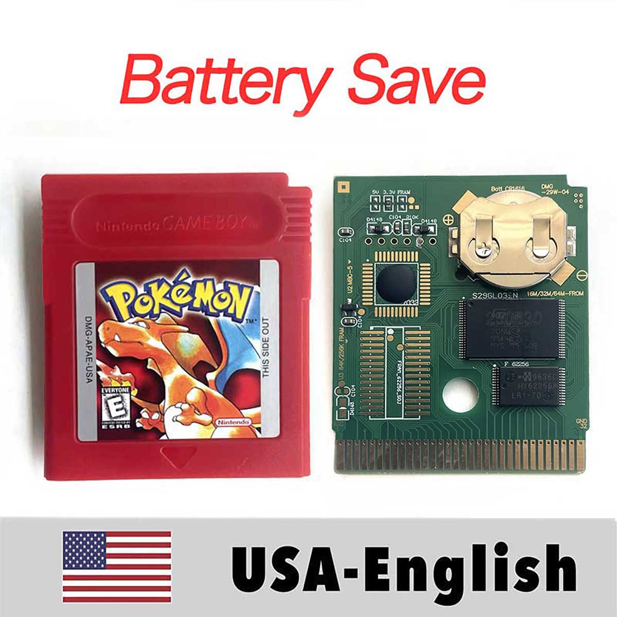 USA ITA NOE FRA ESP EUR version battery save cart pokemon yellow red crystal gold silver blue 16 bit Game Cartridge for GBC