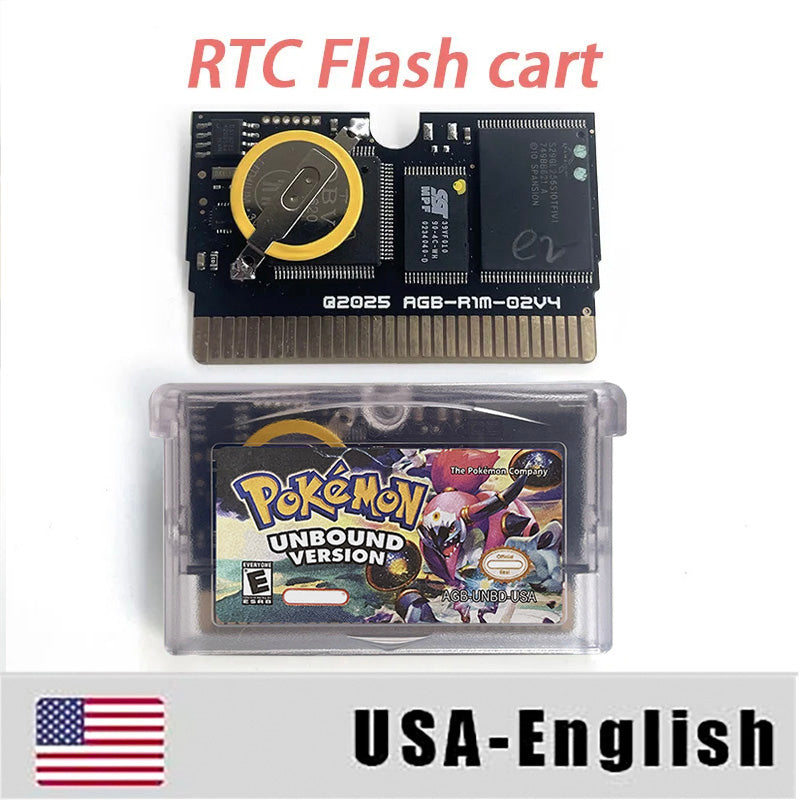 pokemon Unbound version RTC Flash cart game Nintendo cartridge with tray box for gba game boy advance