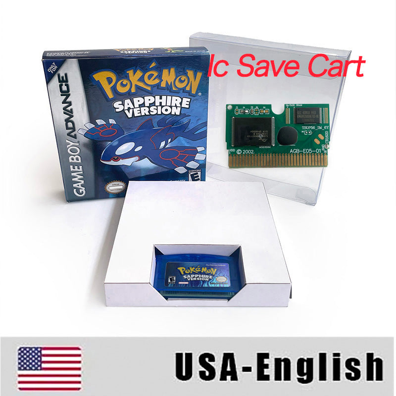 EUR ESP NOE FRA ITA IC save cart Nintendo Pokemon Emerald Ruby Leafgreen Sapphire Firered Metallic Holographic Box game cartridge for GBA