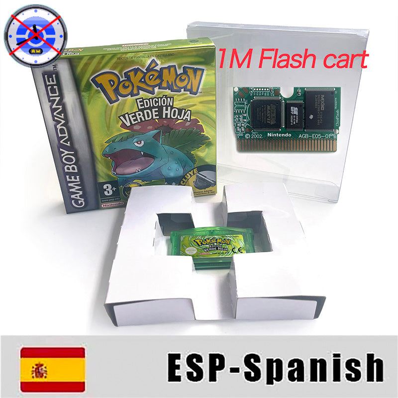EUR ESP NOE FRA ITA USA RTC flash 1 M Flash CART  Pokemon 5 types Sapphire Firered Emerald Ruby Leafgreen Video Game cart for GBA Multilingual