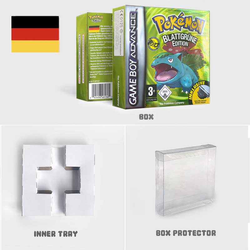 USA FRA NOE ESP ITA EUR Pokemon Emerald Sapphire Leafgreen Ruby Firered Metallic FoilFinish Box Trey Manual label for GBA