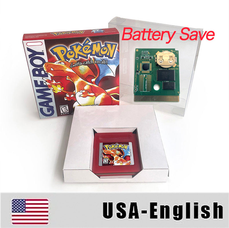 Battery Save pokemon yellow blue red crystal silver gold green USA EUR FRA ESP NOE ITA Game Cartridge with box for GBC