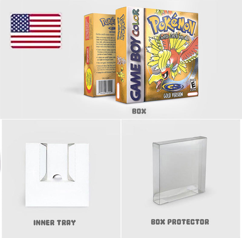 NOE ITA USA EUR ESP yellow green red gold crystal blue silver Pokemon Series Nintendo Metallic Holographic BOX trey for GBC