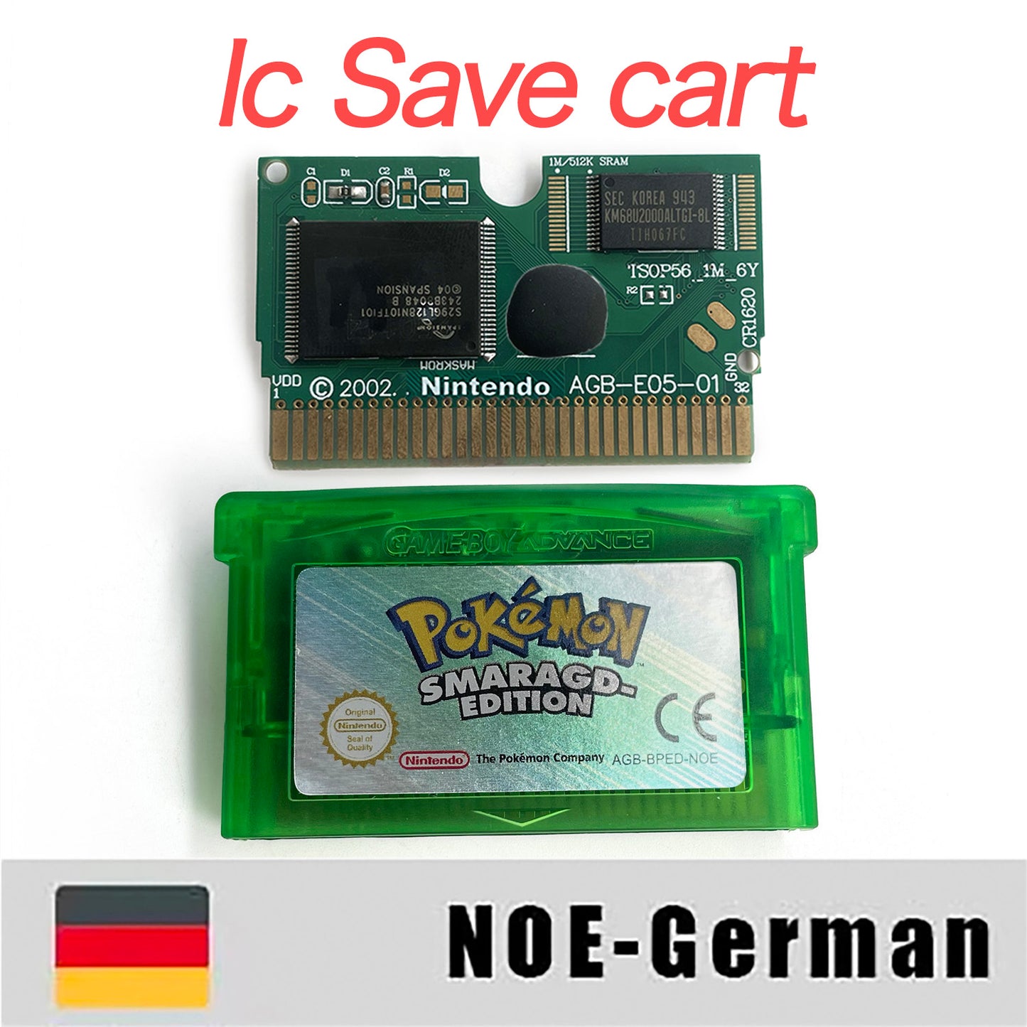 NOE German IC save rtc flash cart Real Time Clock pokemon emerald version box with tray Nintendo game cartridge for gba