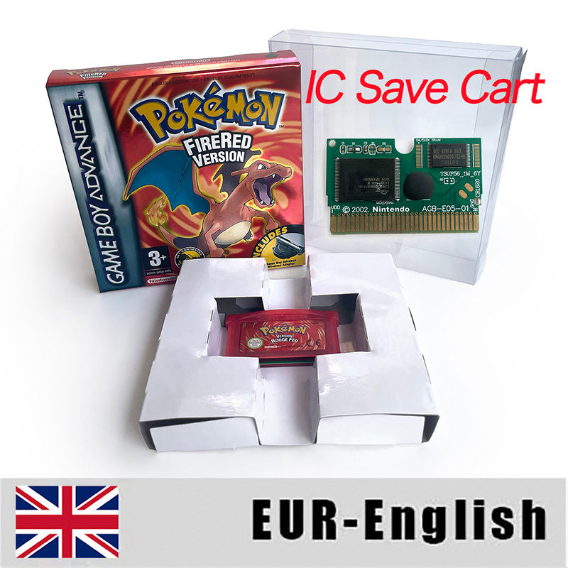 EUR ESP NOE FRA ITA IC save cart Nintendo Pokemon Emerald Ruby Leafgreen Sapphire Firered Metallic Holographic Box game cartridge for GBA