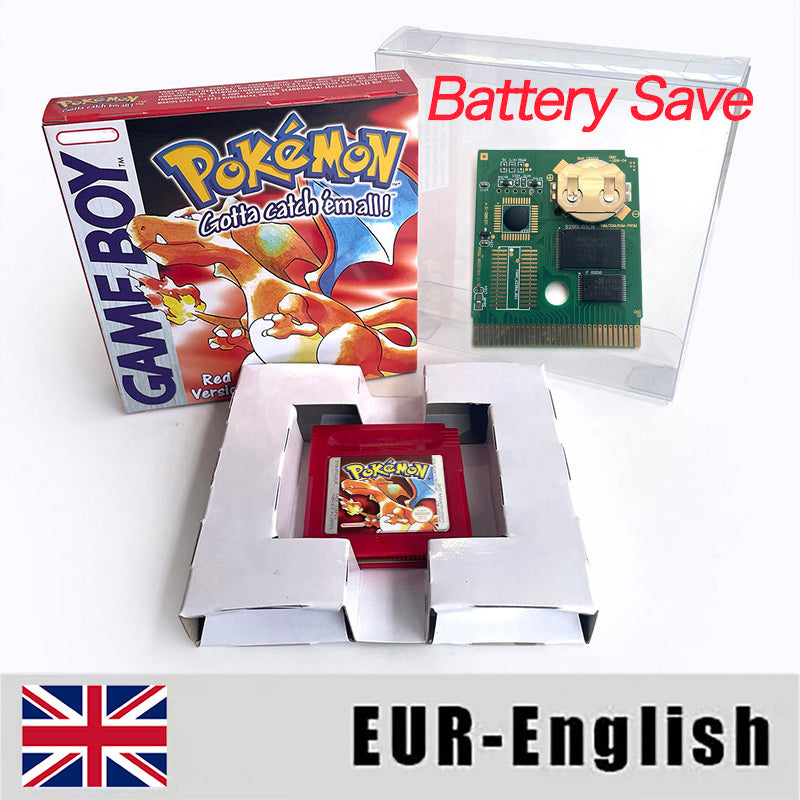 Battery Save pokemon yellow blue red crystal silver gold green USA EUR FRA ESP NOE ITA Game Cartridge with box for GBC