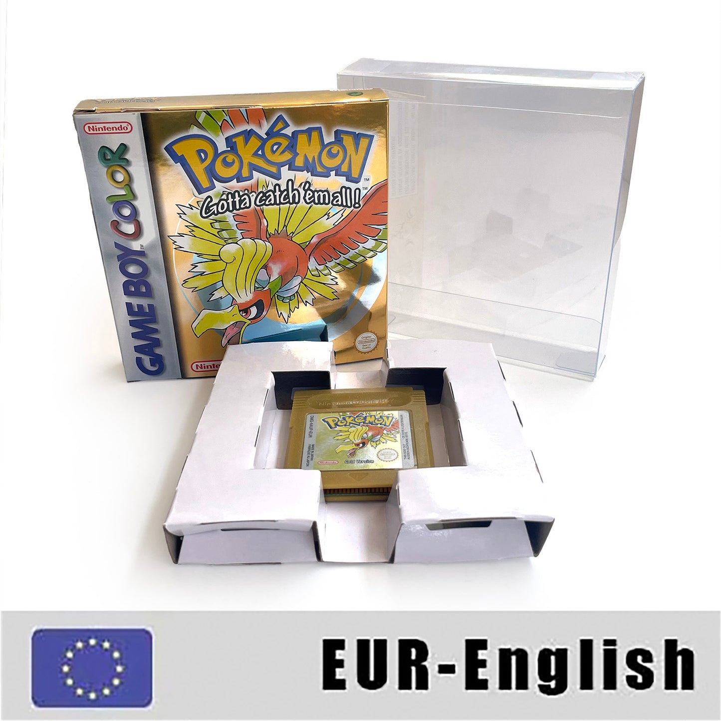 GBC game EUR English pokemon gold version RTC Flash cart Nintendo Battery save cartridge with tray box game boy color