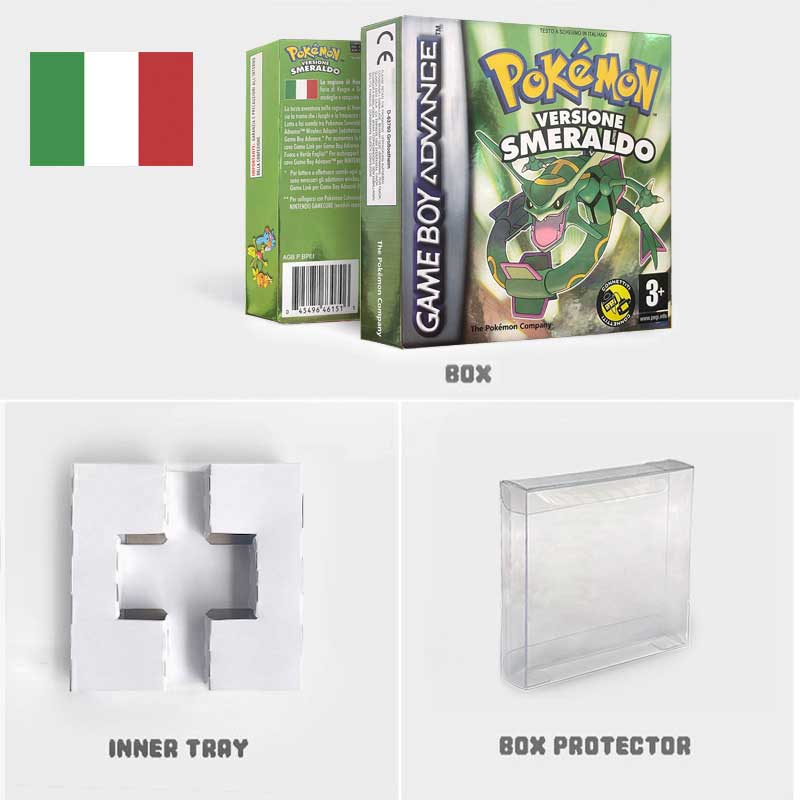 USA FRA NOE ESP ITA EUR Pokemon Emerald Sapphire Leafgreen Ruby Firered Metallic FoilFinish Box Trey Manual label for GBA