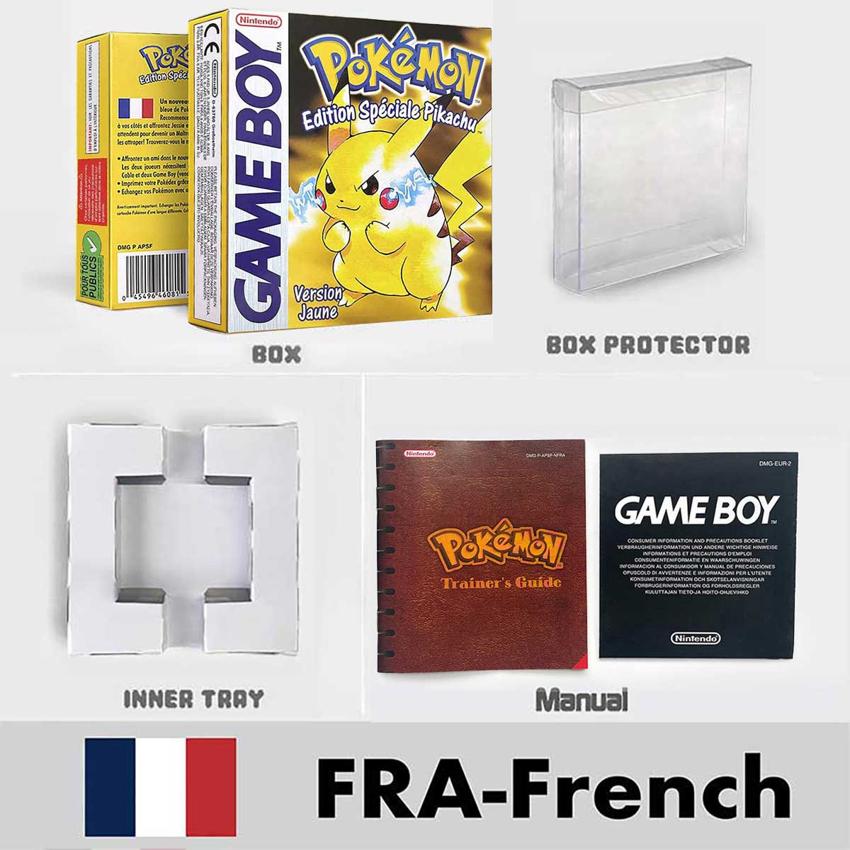 USA FRA NOE ESP ITA Pokemon Yellow Blue Red Crystal Silver Gold Green box and manual for GBC
