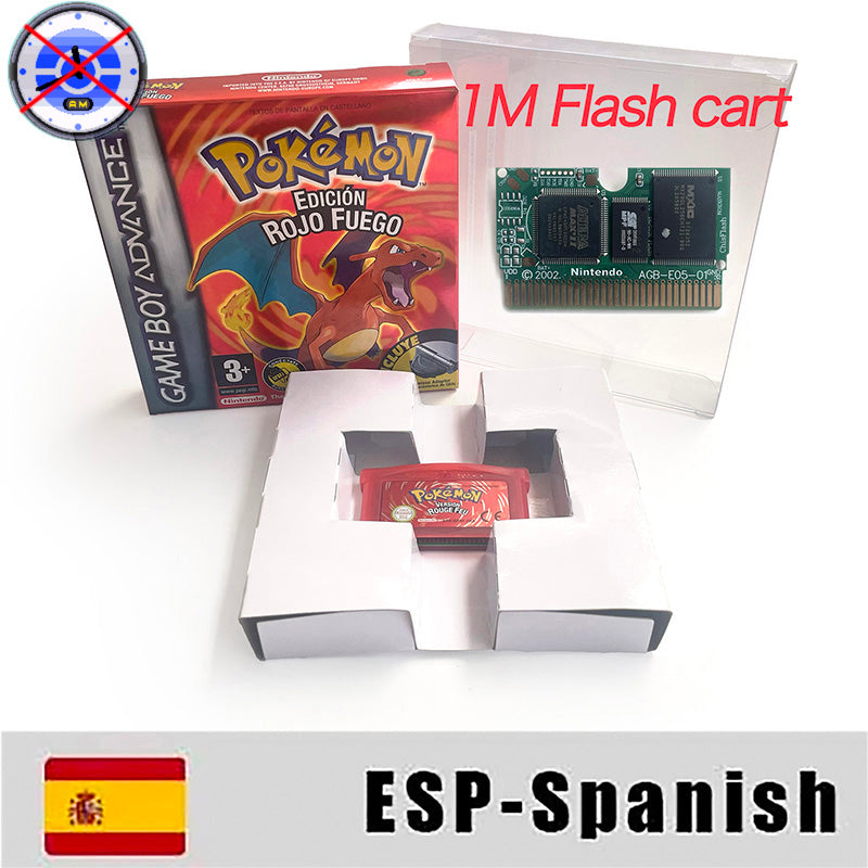 EUR ESP NOE FRA ITA USA RTC flash 1 M Flash CART  Pokemon 5 types Sapphire Firered Emerald Ruby Leafgreen Video Game cart for GBA Multilingual