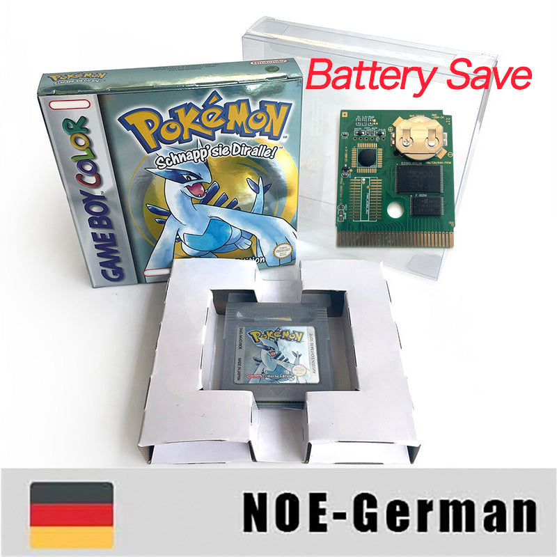 Battery Save pokemon yellow blue red crystal silver gold green USA EUR FRA ESP NOE ITA Game Cartridge with box for GBC