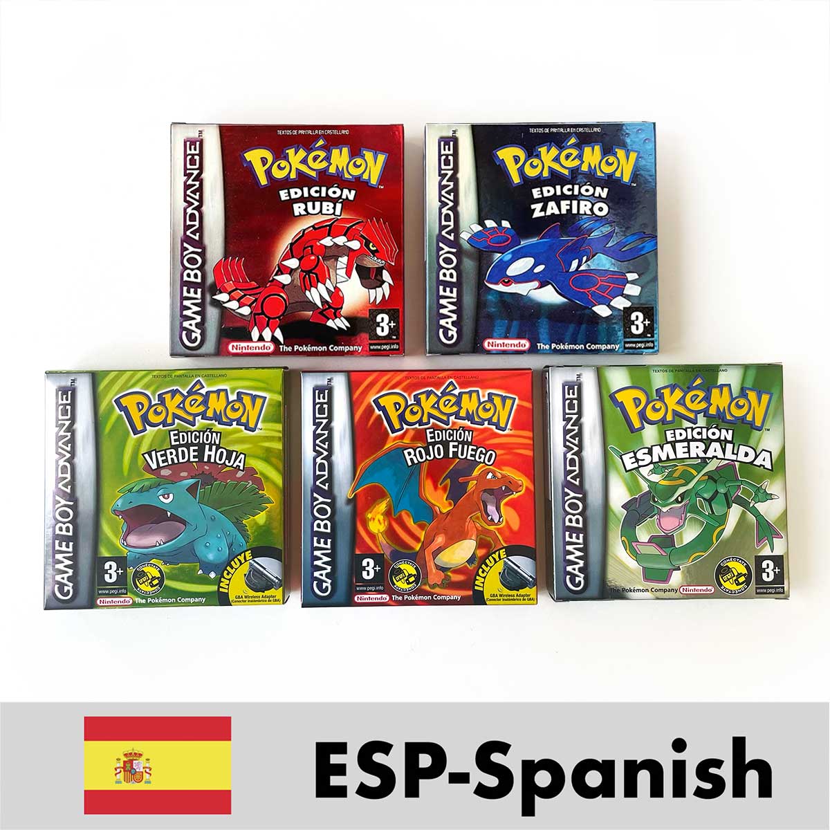 USA FRA NOE FRA Pokemon Emerald Ruby Firered Sapphire LeafGreen Box Tray Manual for Gba