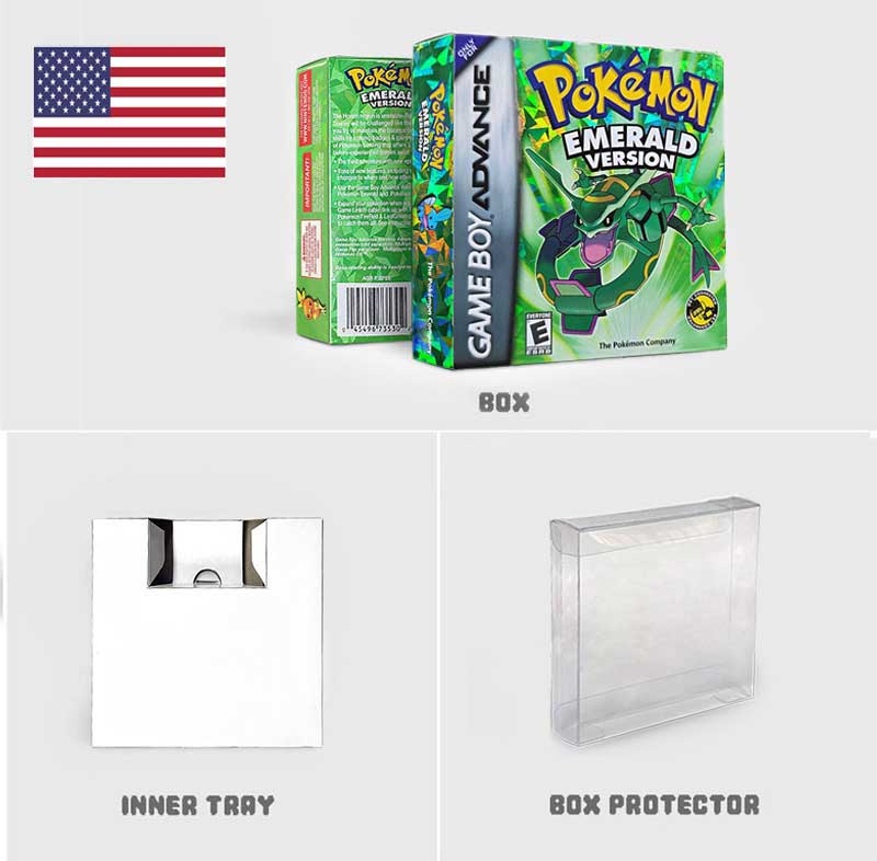 USA FRA NOE ESP ITA EUR Pokemon Emerald Sapphire Leafgreen Ruby Firered Metallic FoilFinish Box Trey Manual label for GBA