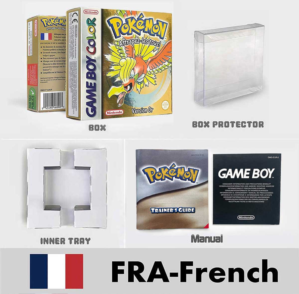 USA FRA NOE ESP ITA Pokemon Yellow Blue Red Crystal Silver Gold Green box and manual for GBC