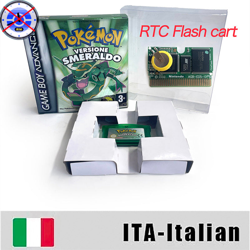 EUR ESP NOE FRA ITA USA RTC flash 1 M Flash CART  Pokemon 5 types Sapphire Firered Emerald Ruby Leafgreen Video Game cart for GBA Multilingual