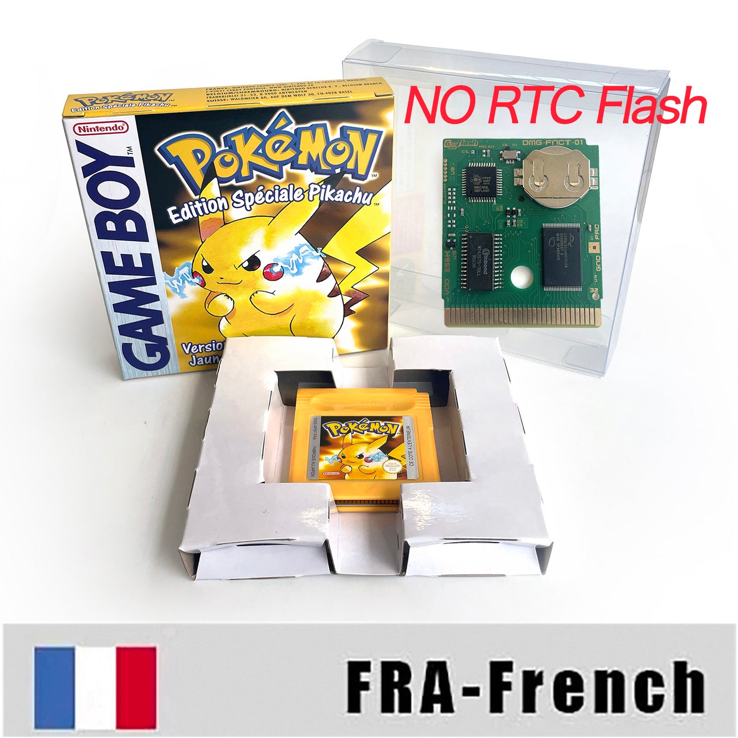 GBC game FRA French pokemon yellow version Nintendo Battery save NO RTC flash pokemon jaune cartridge tray box gbc game boy color