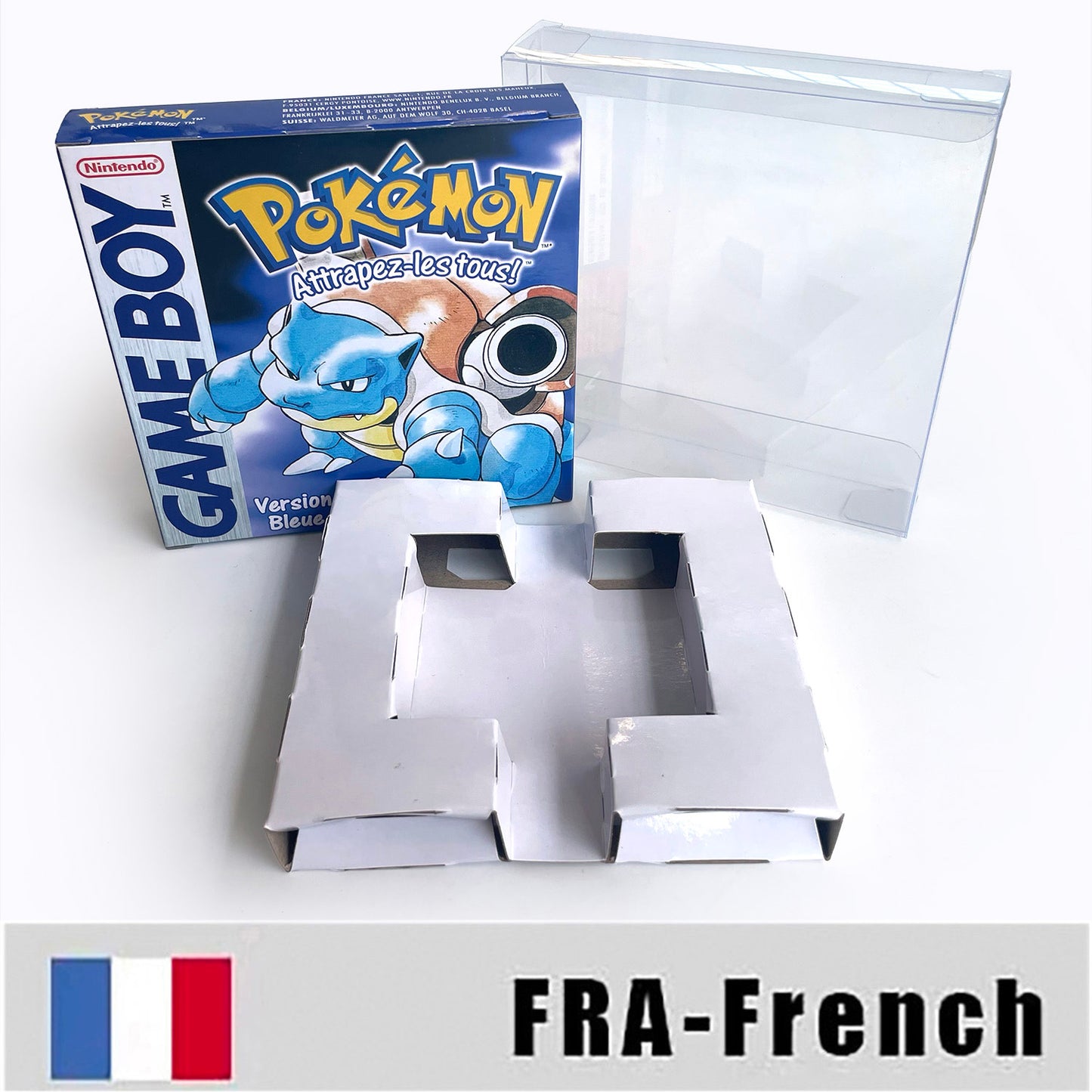 GBC game FRA French pokemon blue version Nintendo Battery save flash cart pokemon bleu cartridge tray box gbc game boy color