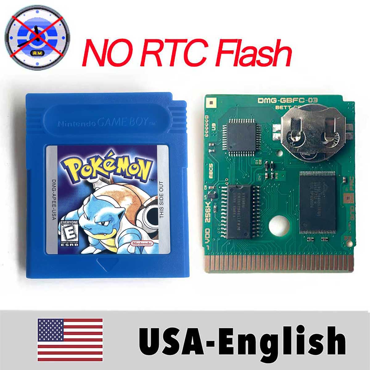 USA ITA NOE FRA ESP EUR version pokemon RTC Flash crystal gold silver NO RTC yellow red blue 16 bit Game Cartridge for GBC