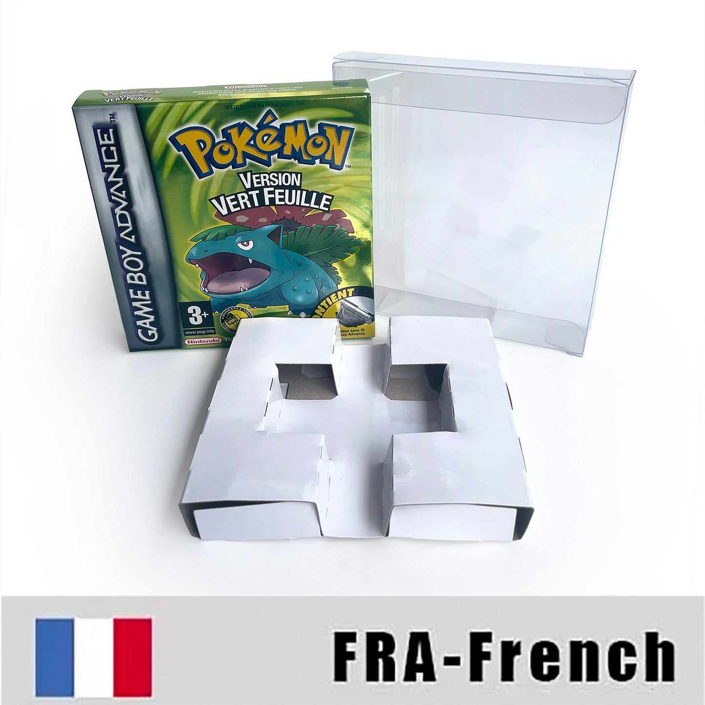 FRA French IC save 1 M flash cart pokemon feuille verte version box with tray Nintendo game cartridge for gba game boy advance