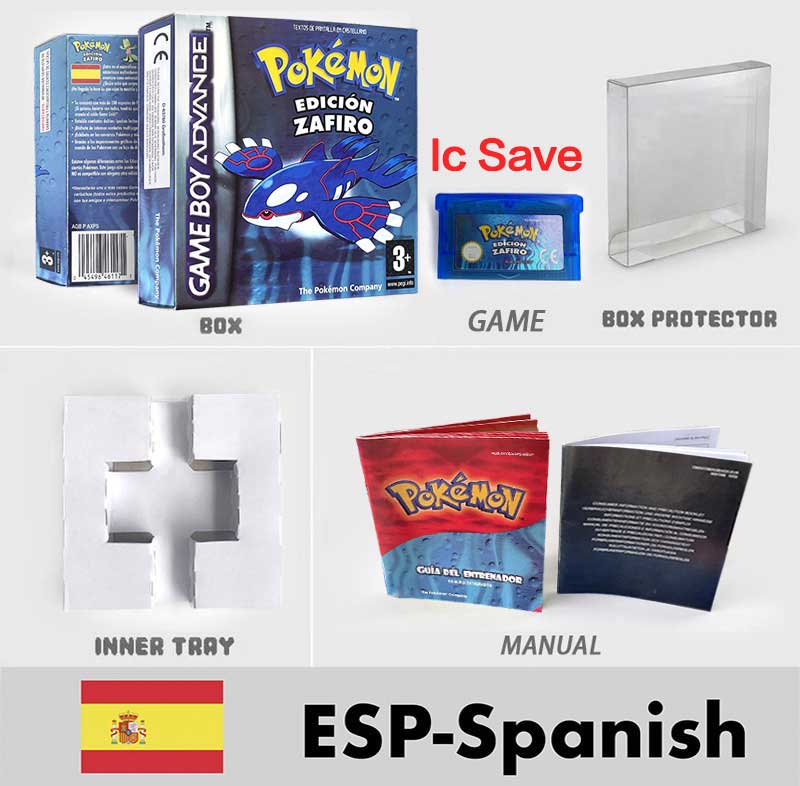 USA FRA NOE FRA IC SAVE Pokemon Emerald Ruby Sapphire LeafGreen Firered Sealed Box Tray Game Cartridge Manual for Gba