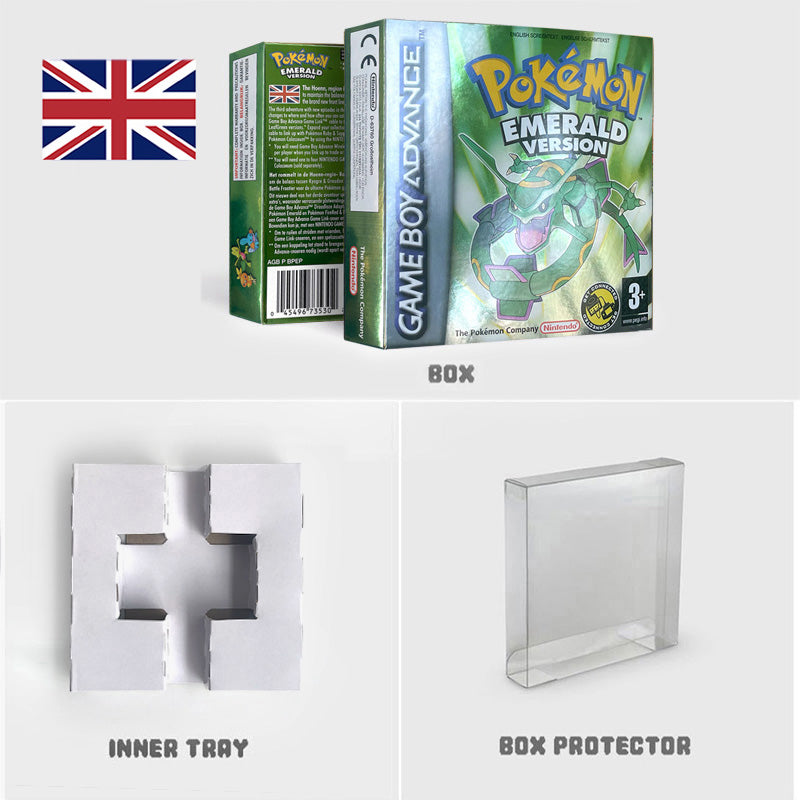 USA NOE FRA EUR ESP ITA Pokemon Emerald Ruby Leafgreen Sapphire Firered Nintendo Metallic Holographic BOX for GBA multiple languages