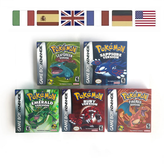 USA NOE FRA EUR ESP ITA Pokemon Emerald Ruby Leafgreen Sapphire Firered Nintendo Metallic Holographic BOX for GBA multiple languages