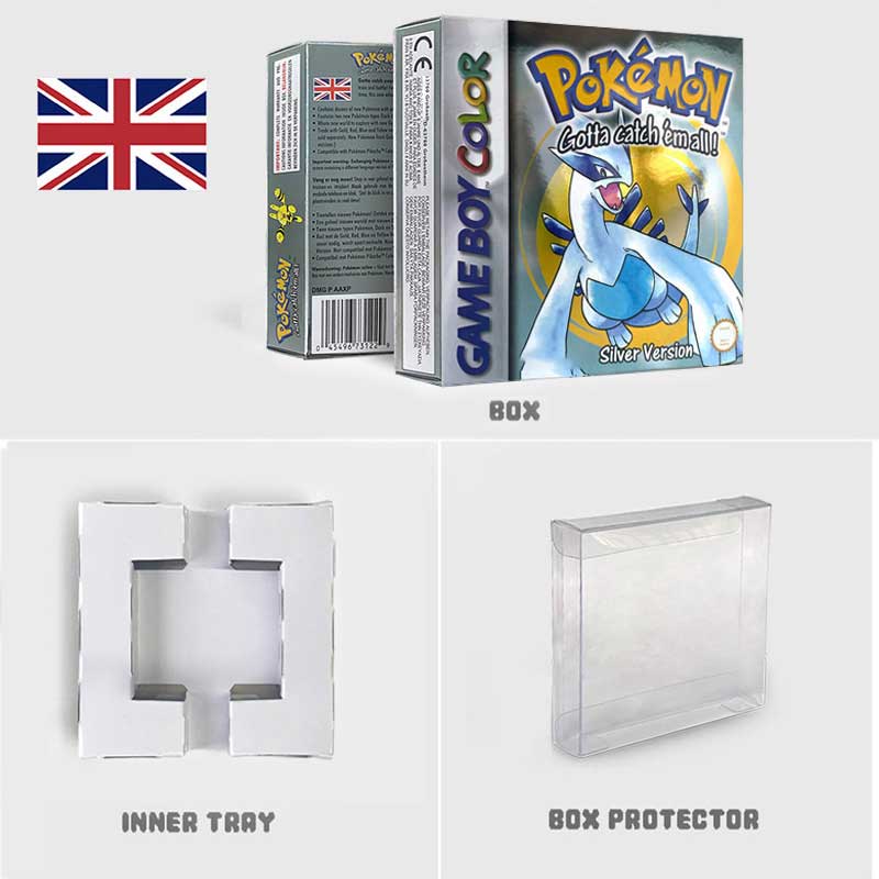 USA FRA NOE ESP ITA EUR Pokemon crystal gold silver red blue yellow Metallic FoilFinish Box Trey Manual label for GBC
