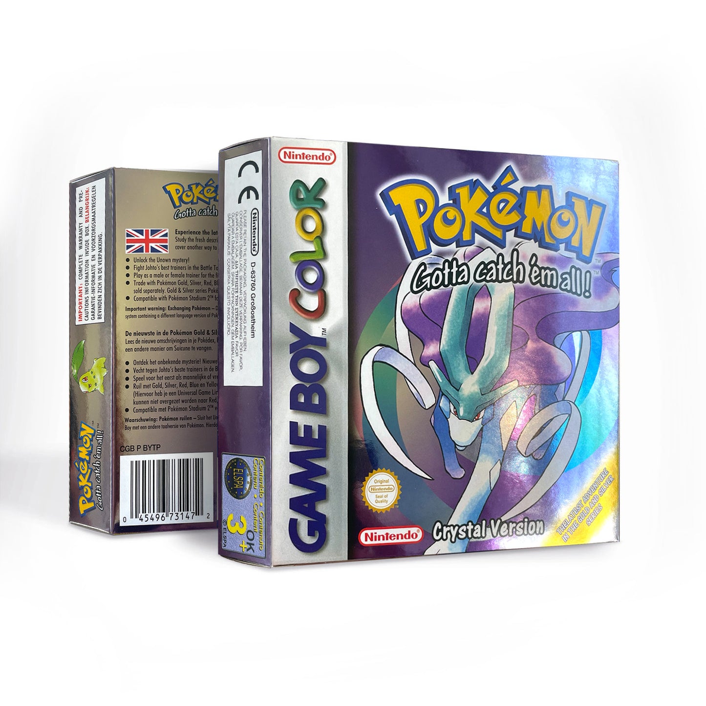 GBC game EUR english pokemon crystal version RTC Flash cart Battery save Nintendo cartridge tray box game boy color