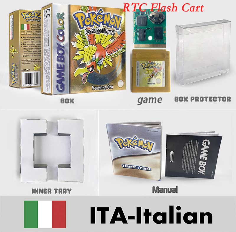 USA ITA NOE FRA ESP pokemon RTC Gold silver crystal NO RTC blue yellow red sealed 16 bit box tray manual Game Cartridge for GBC