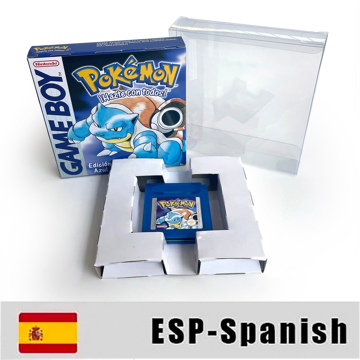 GBC game ESP Spanish pokemon blue version Nintendo Battery save flash cart pokemon azul cartridge tray box gbc game boy color