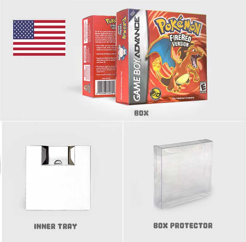 USA FRA NOE ESP ITA EUR Pokemon Emerald Sapphire Leafgreen Ruby Firered Metallic FoilFinish Box Trey Manual label for GBA