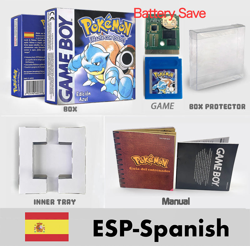 USA ITA NOE FRA ESP version battery save cart sealed pokemon crystal gold silver yellow red blue 16 bit box tray manual Game Cartridge for GBC