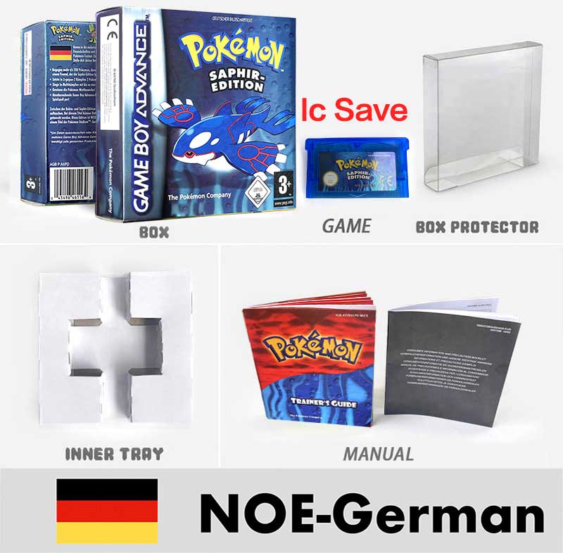 USA FRA NOE FRA IC SAVE Pokemon Emerald Ruby Firered Sapphire LeafGreen Sealed Box Tray Game Cartridge Manual for Gba