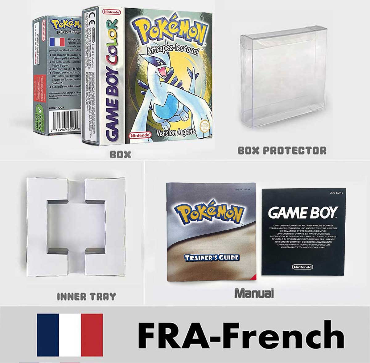 USA FRA NOE ESP ITA Pokemon Yellow Blue Red Crystal Silver Gold Green box and manual for GBC