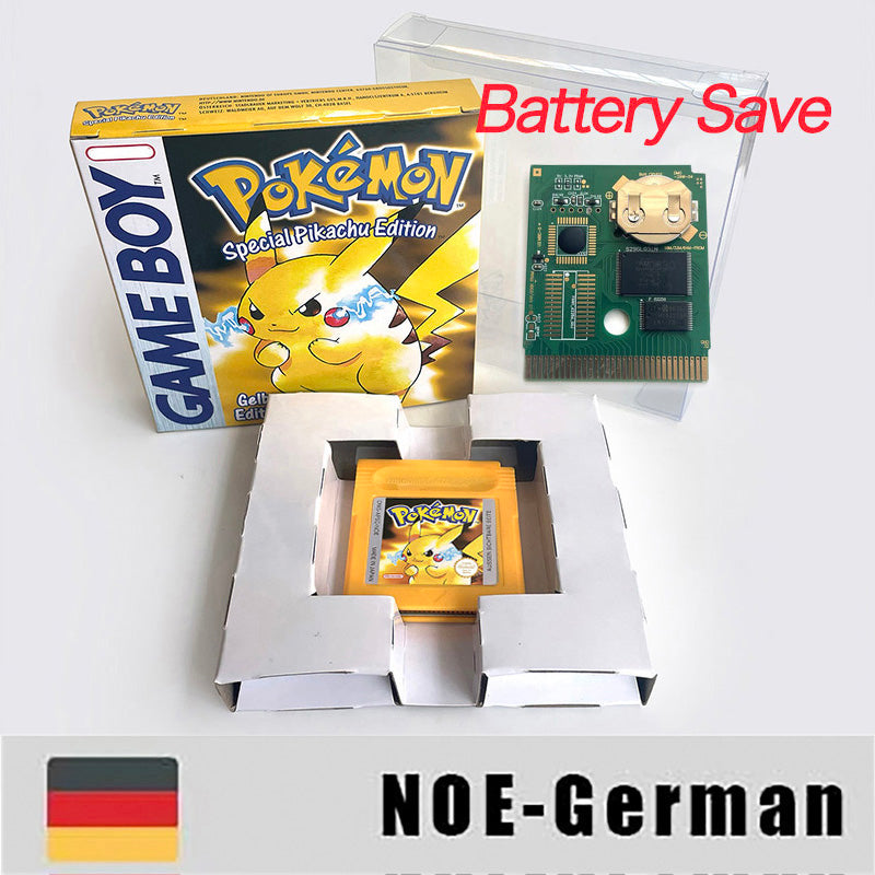 Battery Save pokemon yellow blue red crystal silver gold green USA EUR FRA ESP NOE ITA Game Cartridge with box for GBC