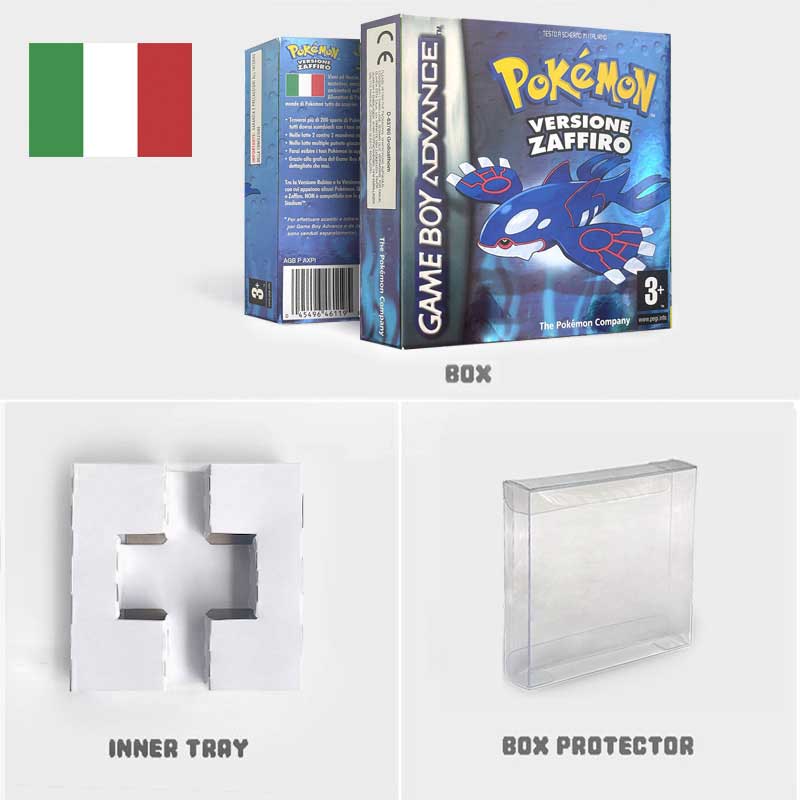 USA FRA NOE ESP ITA EUR Pokemon Emerald Sapphire Leafgreen Ruby Firered Metallic FoilFinish Box Trey Manual label for GBA