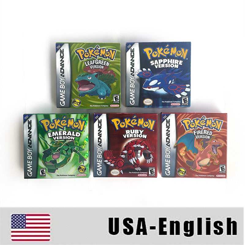 USA NOE FRA EUR ESP ITA Pokemon Emerald Ruby Leafgreen Sapphire Firered Nintendo Metallic Holographic BOX for GBA multiple languages