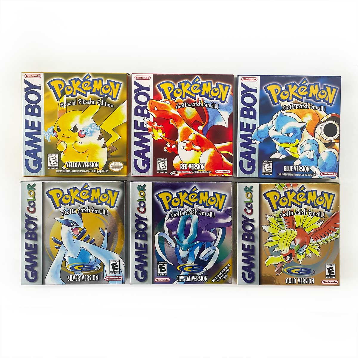 USA FRA NOE ESP ITA EUR Pokemon crystal gold silver red blue yellow Metallic FoilFinish Box Trey Manual label for GBC